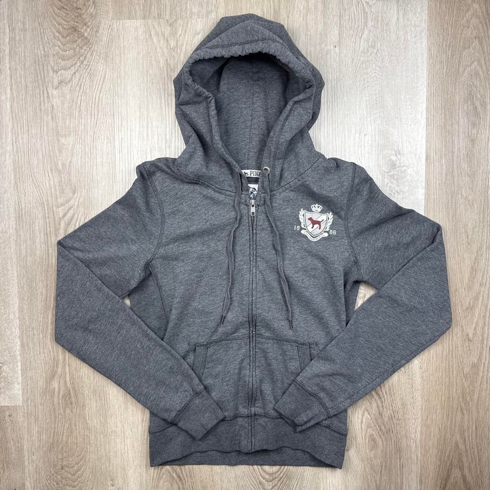 Vintage Victoria's Secret PINK University Full Zip Hoodie Grey Womens M